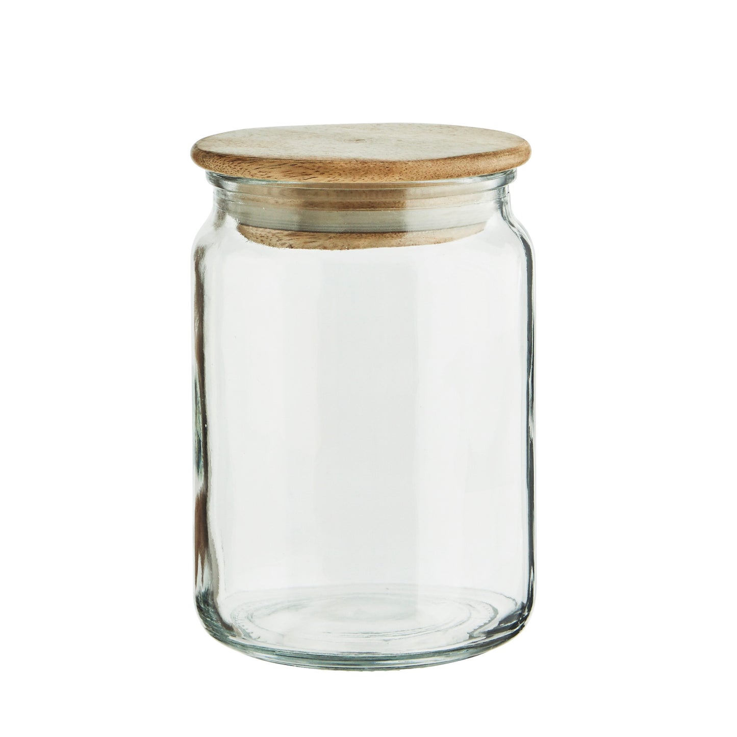 Bocal en verre et couvercle en bois