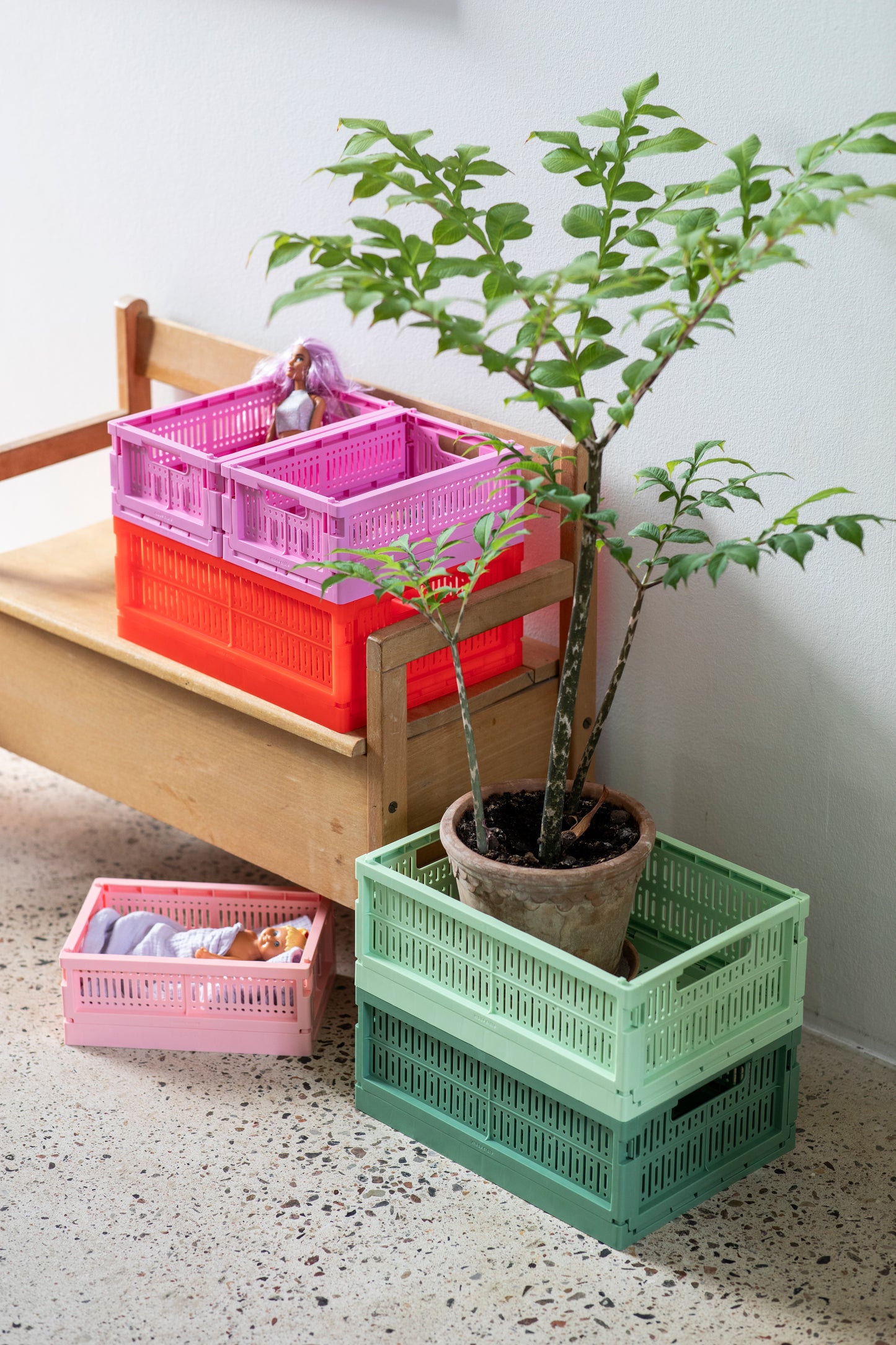 Caisse de rangement pliable (2 tailles)- Vert sauge