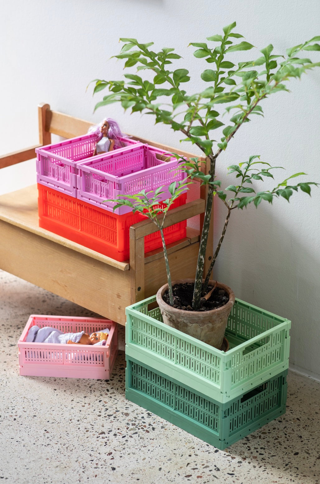 Caisse de rangement pliable (2 tailles)- Rose poudré