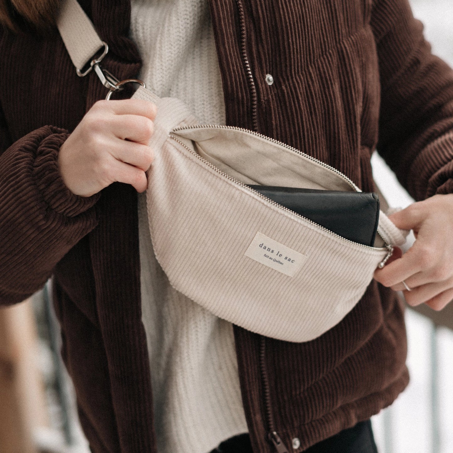 Sac bandoulière velours- Vanille