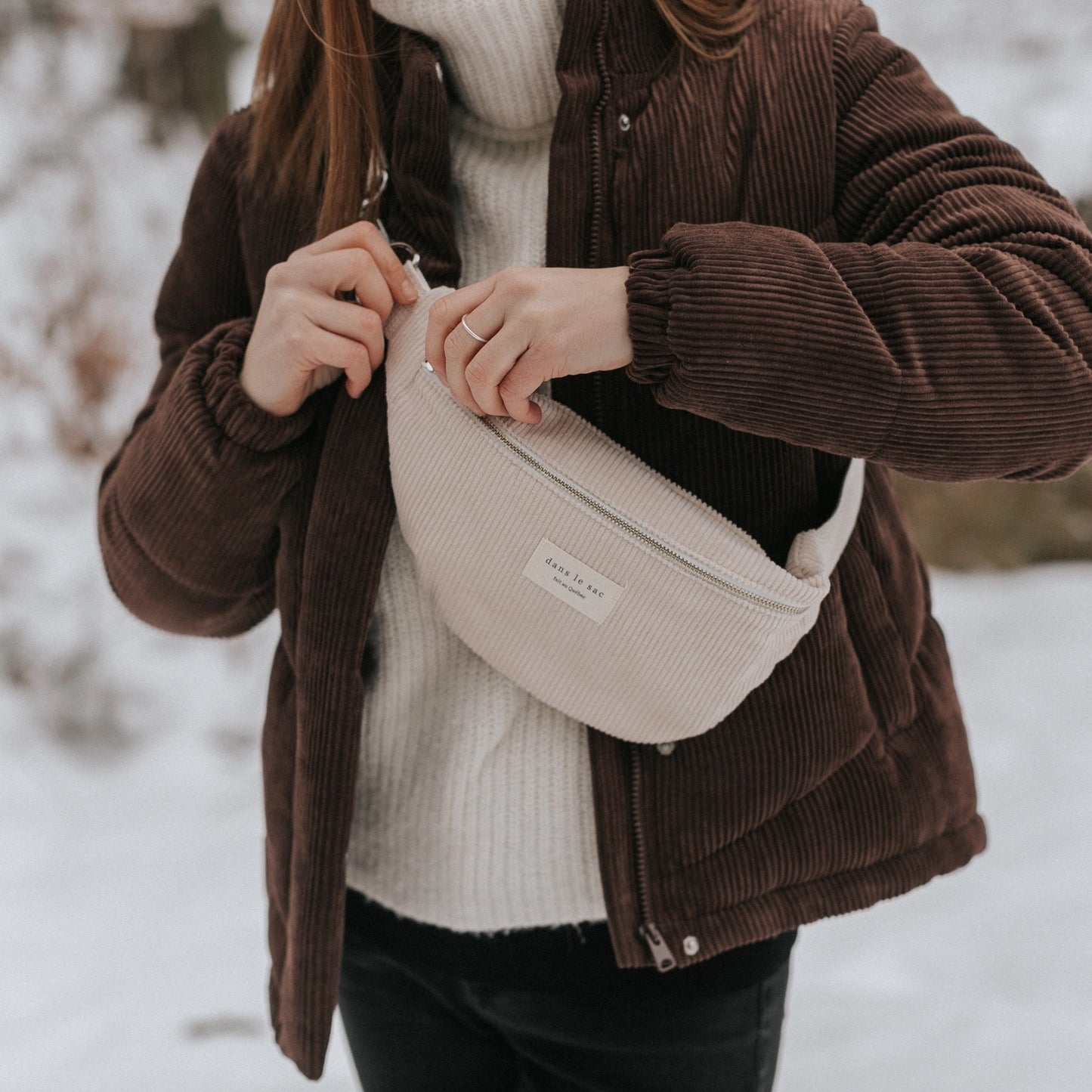 Sac bandoulière velours- Vanille