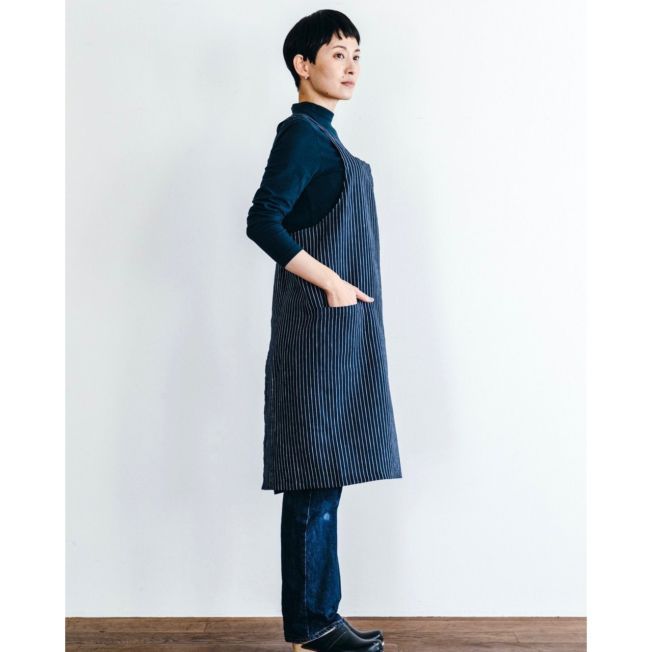 tablier japonais en lin à rayures fog linen
